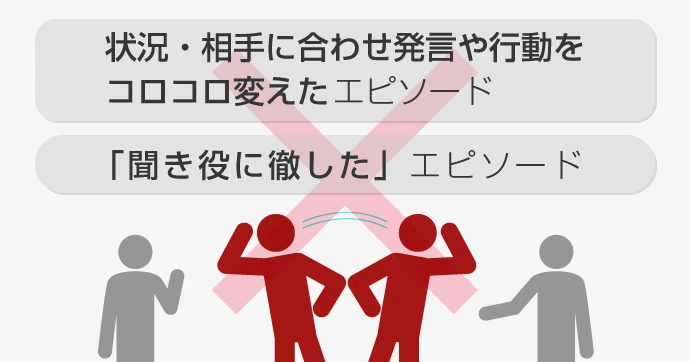 NG 状況や相手に合わせて発言や行動をコロコロ変えたエピソード 「聞き役に徹した」というエピソード