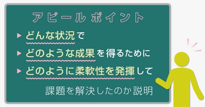 どんな状況で、どのような成果を得るために、どのように柔軟性を発揮して課題を解決したのか